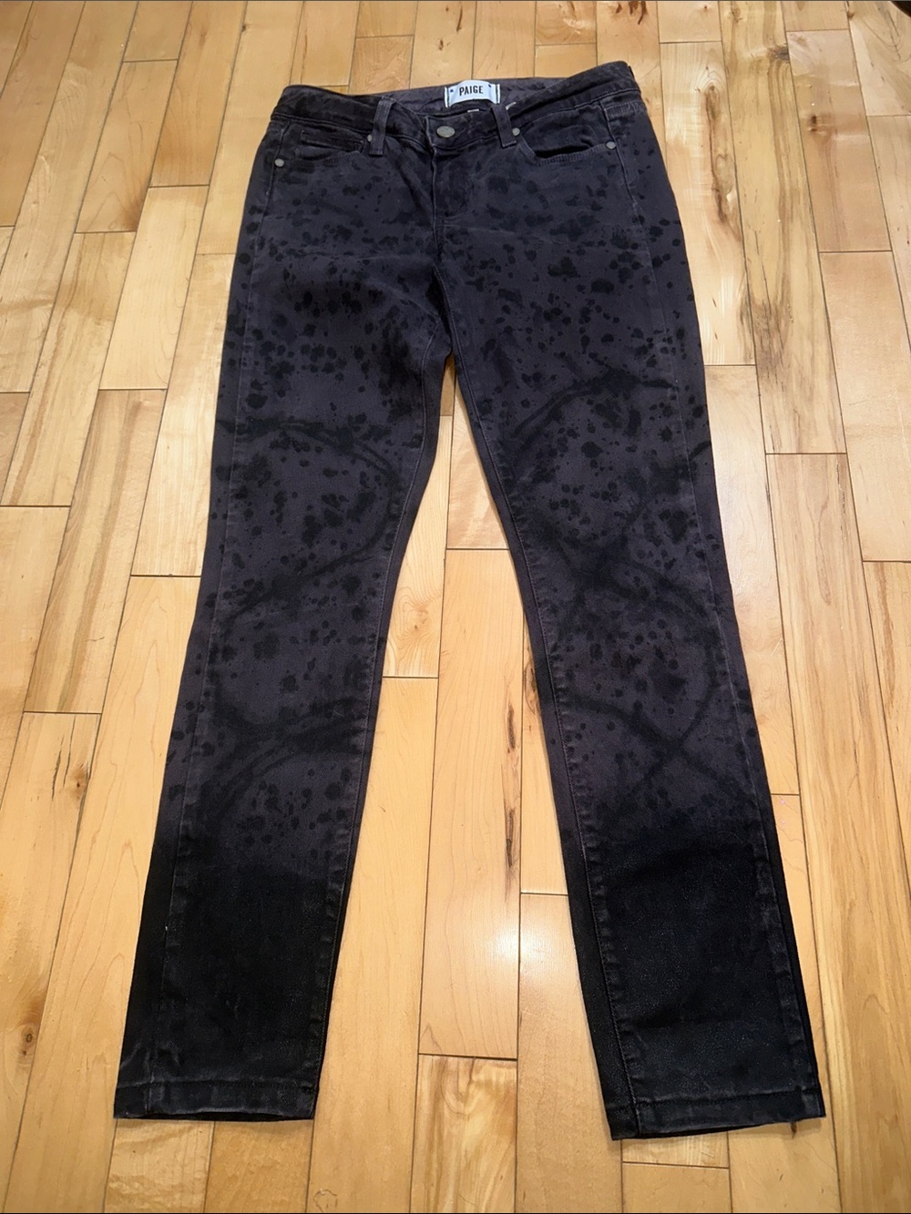 PAIGE Black Skinny Jeans with Washed Spot Detail